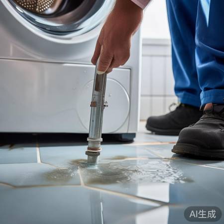 排水管倾斜不当,门口常积水。