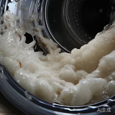 洗衣机过滤网堵塞,泡沫积聚。
