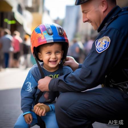 交警帮男孩系头盔,暖心的交警获