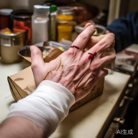 外卖拆盒意外！男子左手指缝6针，安全意识需加强